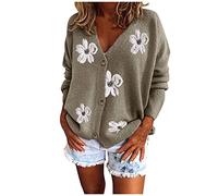 Cardigan Pull Cardigan en Tricot brodé de Fleurs pour Femmes Pull à Manches Longues à col en V