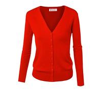 Cardigan Pull Gilet Femme Basic Col V Classique en Laine Mélangé Fine Soft Boutonné,34,Rouge