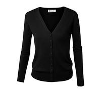 Cardigan Pull Gilet Femme Basic Col V Classique en Laine Mélangé Fine Soft Boutonné,38,Noir