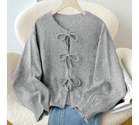 Cardigan pull gris décontracté avec nœud et manches lanternes pour fille préadolescente, Top tricoté d'automne pour la rentrée scolaire et l'hiver, vêtements de mode pour l'école du dimanche et Hallow
