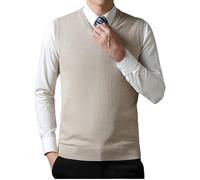 Cardigan Pull Sans Manches pour Hommes, Pull Sans Manches En Tricot pour Homme, Pull Épais En Mélange De Laine, Col En V, Gilet D'Affaires Occidental, Tricot, Automne Hiver, Gilet En Laine, Coupe