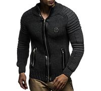 Cardigan pullover veste à capuche avec rivets pour hommes style biker matelassé col châle Leif Nelson ln5175 - - L