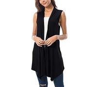 Cardigan Sans Manches Fin - Long Drapé - Gilet Ouvert à l'Avant - Veste Légère pour Printemps, Automne et Été - Tricot - AAA Noir, M