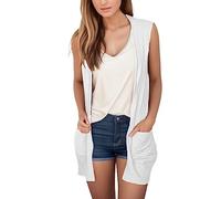 Cardigan sans manches ouvert sur le devant pour femme - Élégant - Ourlet drapé - Léger - Avec poches - Couleur unie - Long gilet - Blazer, #A1-blanc, XXL