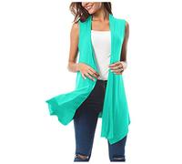 Cardigan sans manches pour femme - Long manteau en tricot fin - Veste Dune drapée à l'avant - Ouvert - Cardigan pour le début de l'été, l'automne - Cardigan léger - Cardigan en tricot élégant, bleu