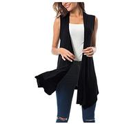 Cardigan sans manches pour femme - Long manteau en tricot fin - Veste Dune drapée à l'avant - Ouvert - Cardigan pour le début de l'été, l'automne - Cardigan léger - Cardigan en tricot élégant, Noir
