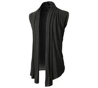 Cardigan sans manches pour homme, vêtement d'extérieur à volants, col châle, léger, ouvert sur le devant, gilet drapé décontracté, gris foncé, M