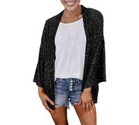 Cardigan scintillant à manches longues pour femme - Haut ample - Solide - Brillant - Tendance - Décontracté - Confortable - Respirant - Pour les trajets quotidiens, 01# Noir, XL