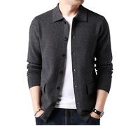 Cardigan Sweater pour Homme - Cardigan Tricoté pour Homme, Veste À Revers Fin, Coupe Ample, Col De Chemise d'affaires, Style Décontracté, Pull pour Homme, Gris 3XL, Printemps Automne