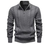 Cardigan thermique à manches longues et poignets élastiques pour homme - Fermeture éclair intégrale - Col montant - Cardigan texturé côtelé - Confortable - Automne et hiver - Pour loisirs, golf