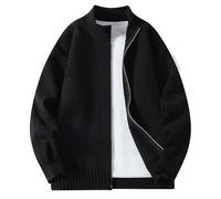 Cardigan thermique à manches longues pour homme avec fermeture éclair intégrale et poignets élastiques pour l'automne et l'hiver, Noir , XL