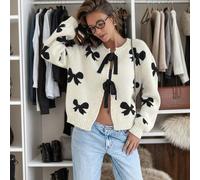 Cardigan tricoté à col rond avec nœud papillon, manches longues, ample, élégant et polyvalent avec nœud à l'avant. Nouveau cardigan tricoté pour l'année nouvelle L,M,S,XL,XSÉtoffe
