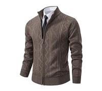 Cardigan tricoté à fermeture éclair intégrale pour homme, manteau chandail épais à col montant, veste en tricot doublé en polaire, pull décontracté en laine, coupe ajustée, manches longues, vêtements