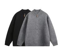 Cardigan tricoté à manches longues avec fermeture éclair sur le devant pour homme - Coupe ajustée - Style tendance et chaud, M3072 Noir, XXL