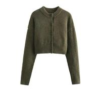 Cardigan tricoté à Manches Longues et col Rond, Taille Haute, à Simple Boutonnage, Nouvelle Veste Pull Ample Polyvalente d'automne-Vert armée-L
