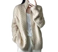 Cardigan Tricoté en Cachemire À Col Roulé pour Femme, Pull en Laine Ample, Grande Taille, Haut De Veste