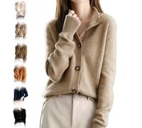 Cardigan tricoté en cachemire pour femme, style vintage, surdimensionné, à boutons, décontracté, col rond, manteau en tricot doux pour l'automne et l'hiver, beige, L