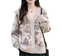 Cardigan tricoté en Cachemire, Pull décontracté, col V, Broderie, Veste Jacquard Ample, Automne et Hiver(Camel,XX-Large)