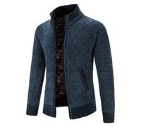Cardigan tricoté épais pour homme avec fermeture éclair intégrale sur le devant - Coupe ajustée - Col montant - Pull chaud d'automne et d'hiver à revers, Z04-bleu marine, XXXL