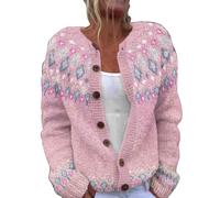 Cardigan Tricoté Femmes Veste En Polaire Élégant Pulls Léger Tricot Coloré Pulls Femmes Surdimensionnés Tricot Jacquard Pull Court Curvy Cardigan En Cachemire Printemps Automne Hiver, rose, M