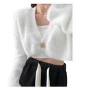 Cardigan tricoté Knitted Cardigan Fashion Women Short Coat Crop Sweater Sexy Sweaters Autumn Winter Knitwear Elegant(White)