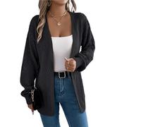 Cardigan tricoté Knitted Cardigan Hollow Out Sweaters Autumn Winter Casual Solid Color Lantern Long Sleeve Tops(Black,L)