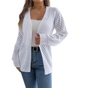 Cardigan tricoté Knitted Cardigan Hollow Out Sweaters Autumn Winter Casual Solid Color Lantern Long Sleeve Tops(White,M)