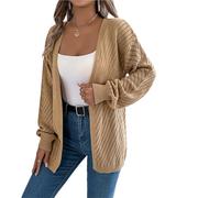 Cardigan tricoté Knitted Cardigan Hollow Out Sweaters Autumn Winter Casual Solid Color Lantern Long Sleeve Tops(Khaki,M)