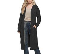 Cardigan tricoté pour femme - Couleur unie - Double poches - Épais - Long manteau - Pull swing - Cardigan pour femme, Noir , L