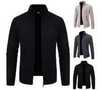 Cardigan tricoté pour homme avec fermeture éclair sur toute la longueur et col montant - Pull chaud léger à manches longues - Veste d'extérieur décontractée avec poche zippée - Coupe ajustée - Couleur