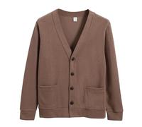 Cardigan tricoté pour homme, pull tricoté à boutons entiers, couleur unie, coupe ample, col en V, pull chaud à manches longues, ouverture sur le devant avec poches pour l'hiver, café, 3XL