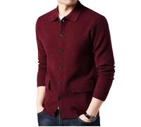 Cardigan Tricoté pour Hommes - Cardigan Tricoté pour Homme, Veste À Revers Fin, Coupe Ample, Col De Chemise d'affaires, Style Décontracté, Pull pour Homme, Rouge, 4XL, Printemps Automne