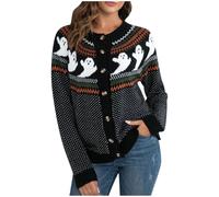 Cardigan Tricotés Femme Halloween Citrouille Fantôme Gilet Femme Grande Taille Veste Automne Femmes mi Saison Streetwear Trench Femmes Chic et Elegant Polyvalent Gilets Loisirs Imprimé Sweatshirt