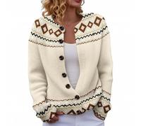 Cardigan vintage Fair Isle pour femme - Léger - Ouvert sur le devant - Style décontracté - Manches longues - Boutons - Manteau ample et confortable pour l'automne et l'hiver, 4-beige., M