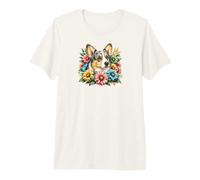 Cardigan Welsh Corgi Blue Merle Flowers T-Shirt Haut de Gamme