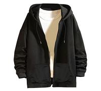 Cardigan zippé pour homme - Sweat à capuche zippé pour homme de couleur unie décontracté à manches longues avec cordon de serrage - Pull surdimensionné à épaules tombantes - Pull léger et chaud pour