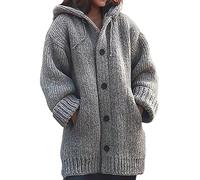 Cardigans à capuche mi-longs pour femmes - Pulls oversized à manches longues décontractés ouverts sur le devant avec boutons - Manteau cardigan côtelé en tricot - Hauts en maille ample et léger