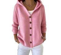 Cardigans à capuche pour femmes - Mode UK - Cardigan boutonné avec capuche - Cardigan tricoté décontracté ample avec capuche - Femmes - Cardigan à encolure ouverte - Vêtement extérieur tricoté