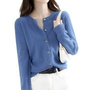 Cardigans à col rond pour femme - Manteaux à simple boutonnage - Couleur unie - Cardigan à manches longues, 1111, M