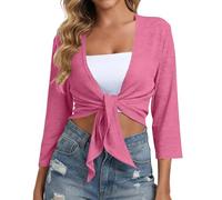 Cardigans boléro pour femme à manches 3/4 nouées sur le devant | Cardigan surdimensionné léger et respirant pour femme, printemps, automne, plage, voyage, vacances, superposition