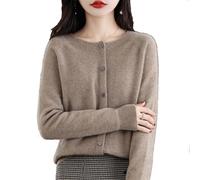 Cardigans en Cachemire pour Femmes, Cardigan en Cachemire, Pull en Cachemire pour Femmes, col en V tricoté boutonné sur Le Devant, Hauts décontractés à la Mode (Kaki,TG)