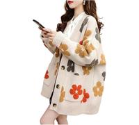 Cardigans Femme Pulls Plum Blossom Pull Pull en Tricot Manteau, Beige, M