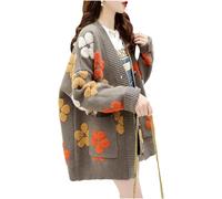 Cardigans Femme Pulls Plum Blossom Pull Pull en Tricot Manteau, Gray, M