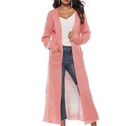 Cardigans Longs à Ourlet Fendu avec Poche pour Femmes Pulls en Tricot à Manches Longues Et Ouvertes Tricots Maxi LéGers Et Solides (Rose,S)