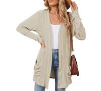 Cardigans Longs et Décontractés Côtelés pour Femmes, Couleur Abricot, Légers, Ouverts sur Le Devant, Manches Longues, avec Poches, Style Cascade, Vestes Élastiques Décontractées pour Le Bure