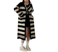 Cardigans Longs pour Femmes, Cardigan Long en Tricot À Rayures Vintage, Ouvert sur Le Devant, Boutons, Col en V, Manteau, Automne-Hiver, Ample et Chaud, Veste en Tricot, Pull, Vêtements D'Extérieur