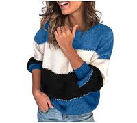 Cardigans Longs pour Femmes Pull Femme avec Couture Rayures Colorées Col O Manches Longues Pull Tricoté Femme/Hiver Mode Sweat-shirt Laine Vierge Cardigan Femme, bleu, S