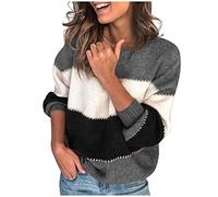 Cardigans Longs pour Femmes Pull Femme avec Couture Rayures Colorées Col O Manches Longues Pull Tricoté Femme/Hiver Mode Sweat-shirt Laine Vierge Cardigan Femme, gris, M