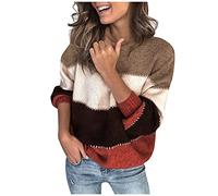 Cardigans Longs pour Femmes Pull Femme avec Couture Rayures Colorées Col O Manches Longues Pull Tricoté Femme/Hiver Mode Sweat-shirt Laine Vierge Cardigan Femme, Orange, M