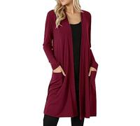 Cardigans longs pour femmes UK, cardigan léger à manches longues ouvert sur le devant style cascade, veste grande taille avec poches pour l'été et l'automne, Rouge, XL